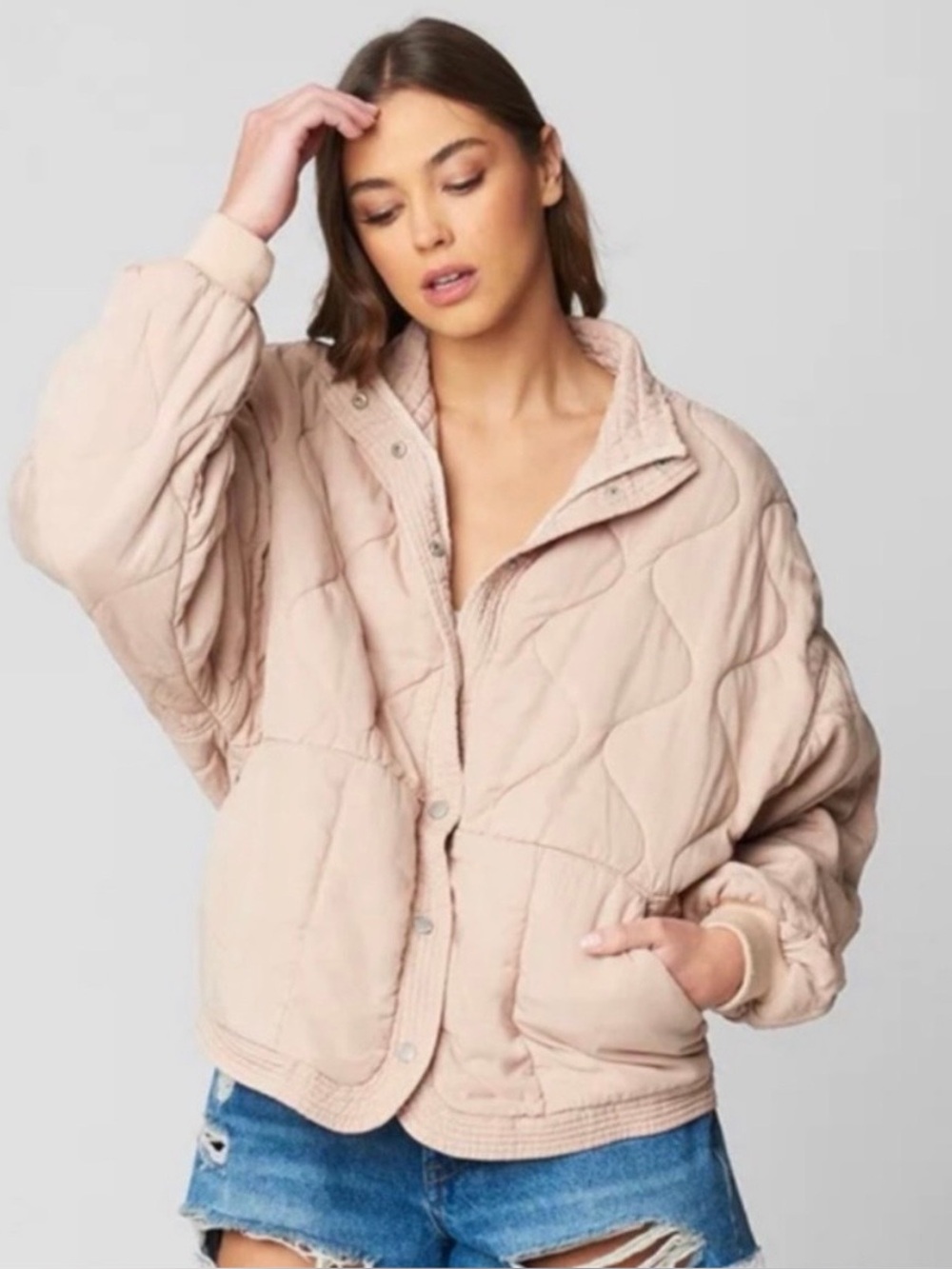 Blank NYC tan brown chai quilted jacket, size Large